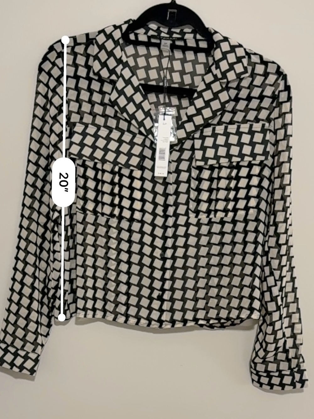 T Tahari Black and White Checked Button-Down Shirt - Picture 6 of 7